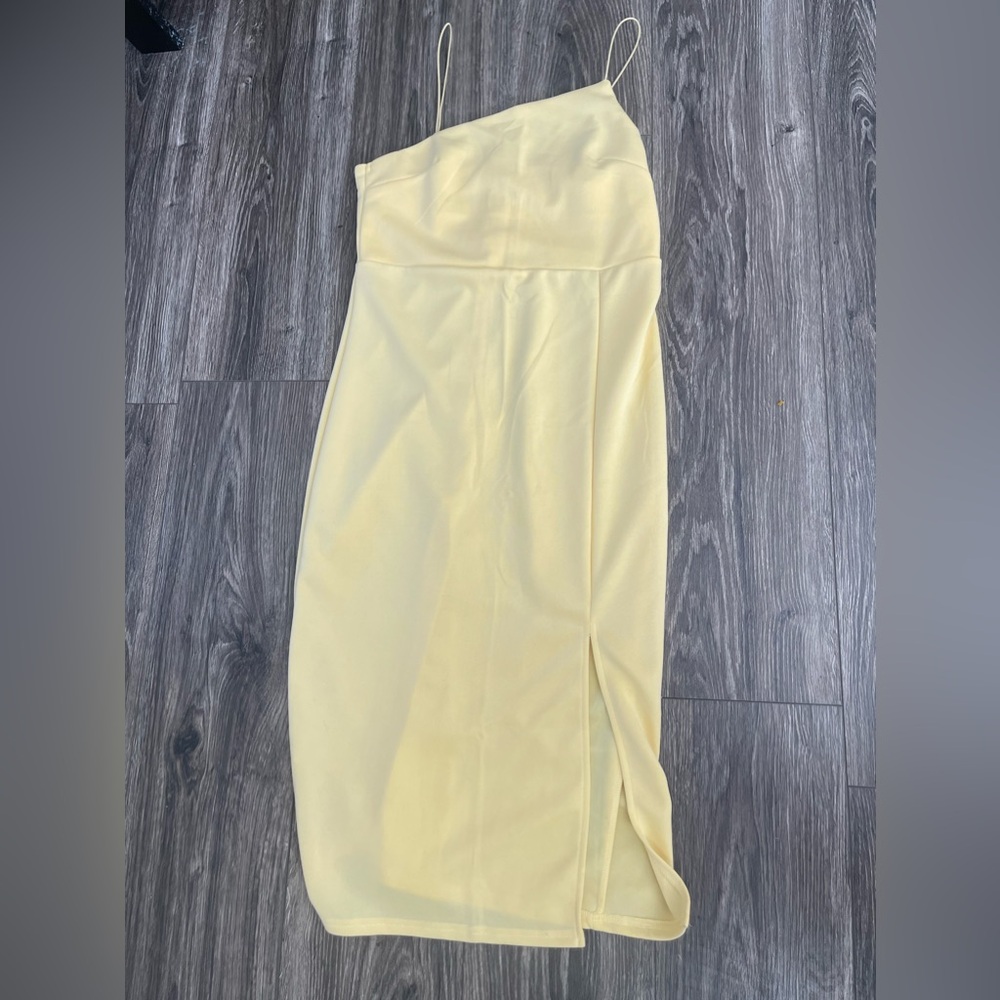 Yellow asymmetrical mini dress bridesmaids size M